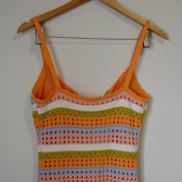 Crochet Dress Knit Tank Sleeveless Orange Pink Blue Green Stripes NEW NWT  XS - Picture 12 of 16